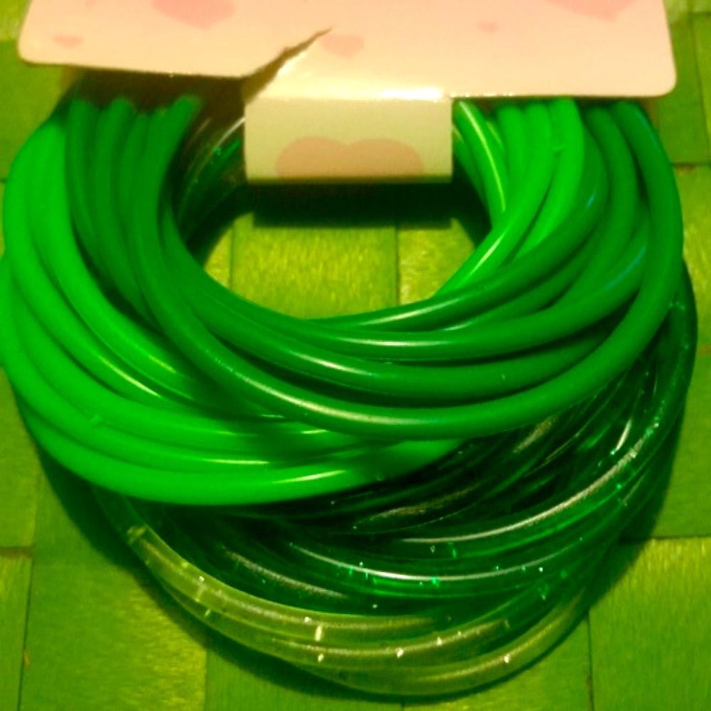 Green Glitter & Green Jelly Bracelets Set of 24